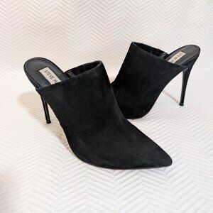 Steve Madden Darlene Black Suede Stiletto Mules High Heels Size 8 Pointy Toe